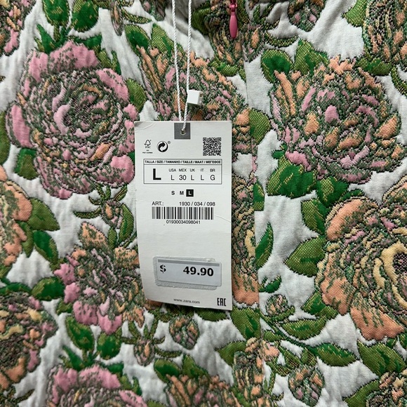 ZARA Floral Jacquard Mini Dress with Rhinestone Trim - Size L - Picture 7 of 12